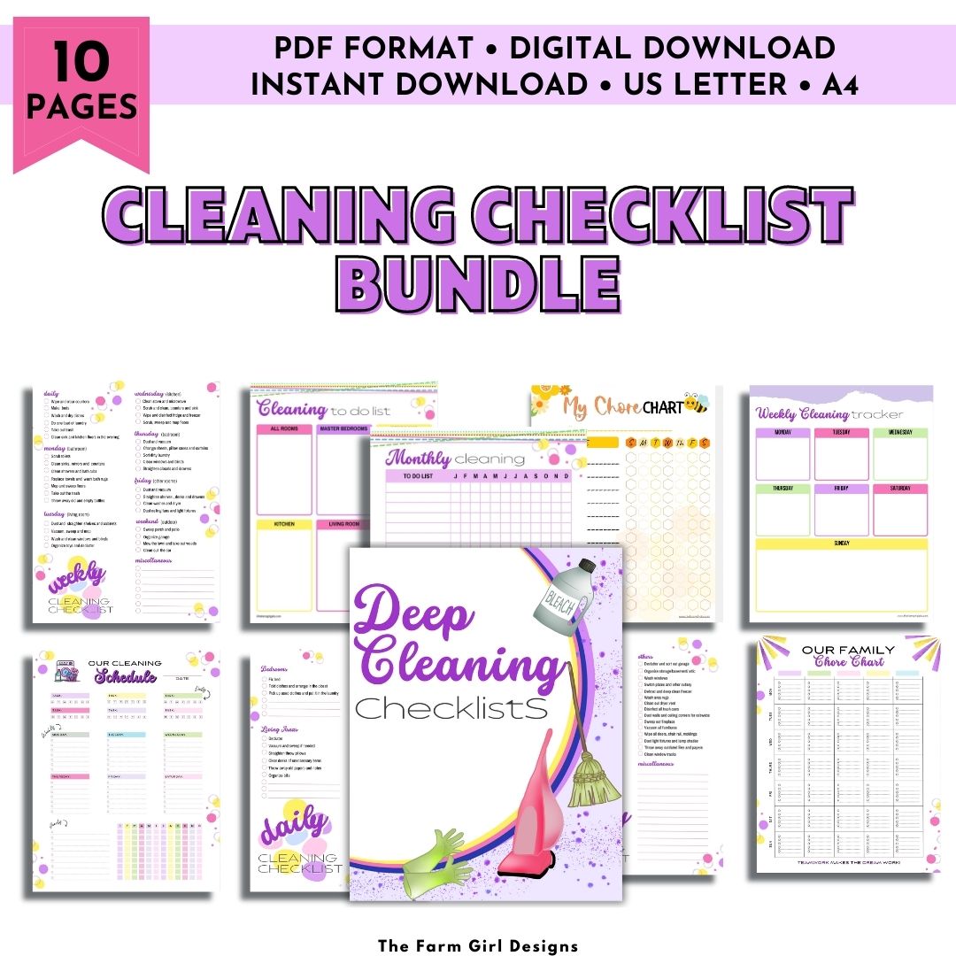 Welcome to our Printable Cleaning Checklist Bundle! This comprehensive and stylish set of cleaning checklists will revolutionize the way you approach household chores, making your cleaning routines efficient and organized. Say goodbye to clutter and chaos and effortlessly embrace a clean and tidy home.