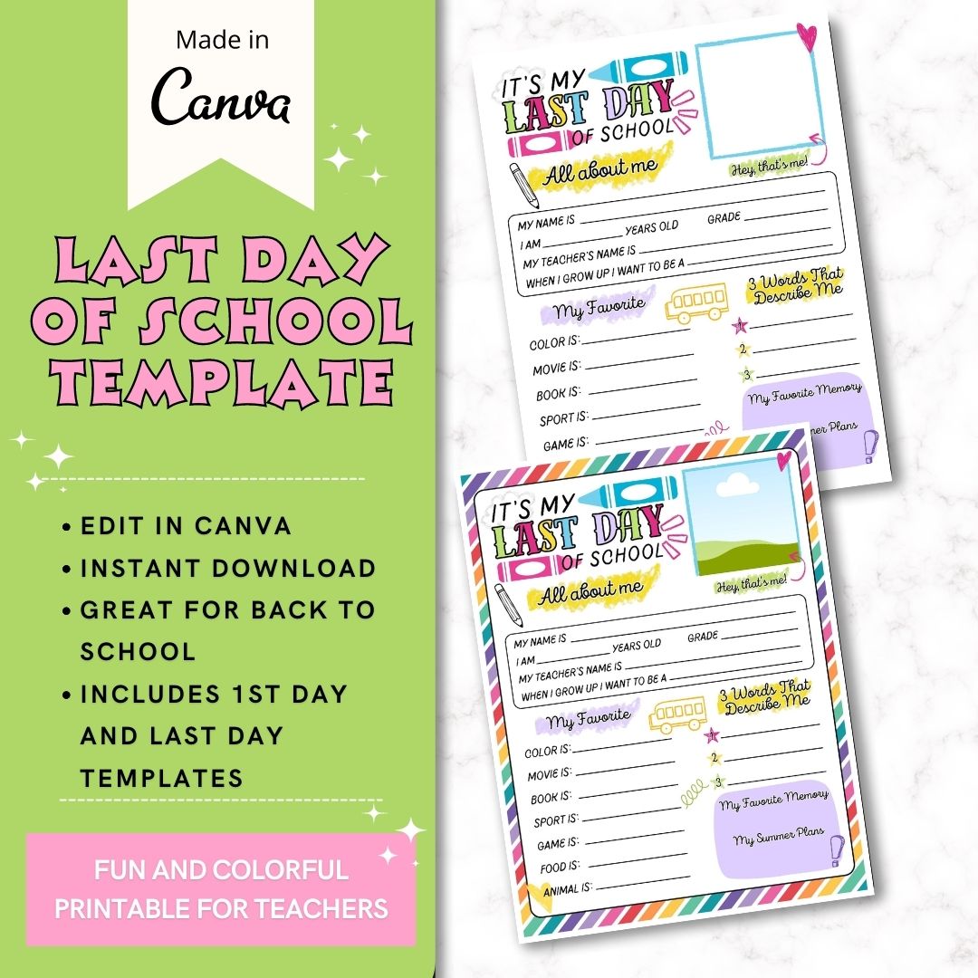 Welcome to our All About Me Printable Bundle for the First and Last Day of School! Make your child&