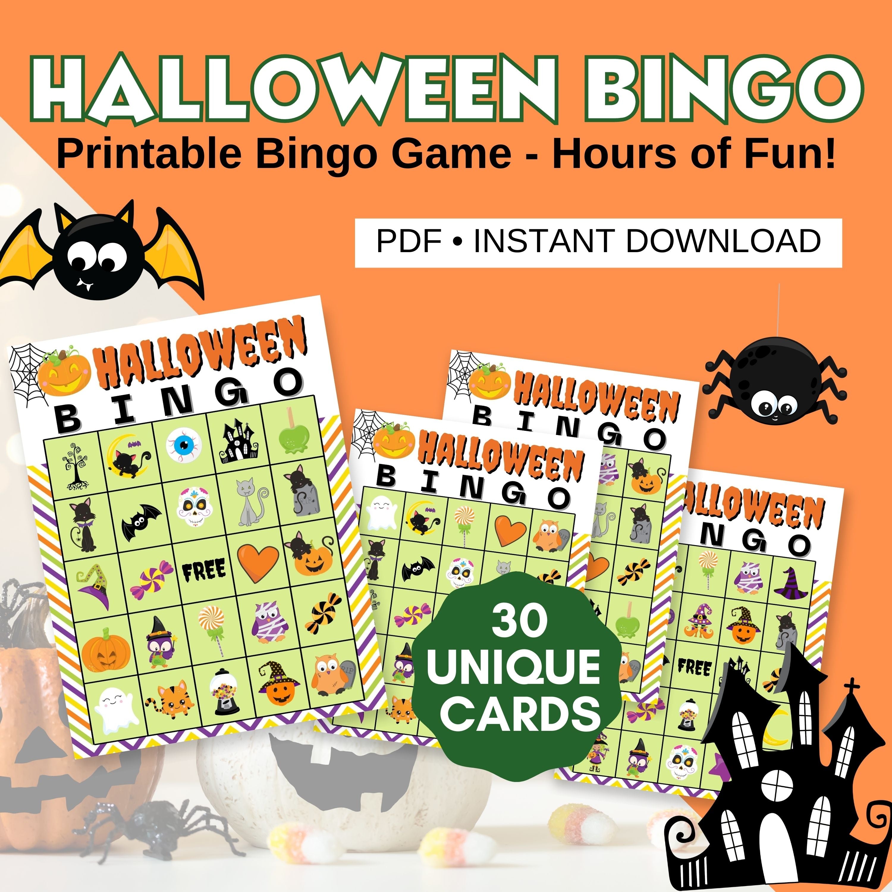 Looking for a spook-tacularly fun Halloween activity for kids? Our printable Halloween Bingo Game is just what you need! Get ready for endless entertainment with our Halloween Bingo Game package, featuring 30 unique Bingo cards filled with adorable and spooky Halloween-themed illustrations. 