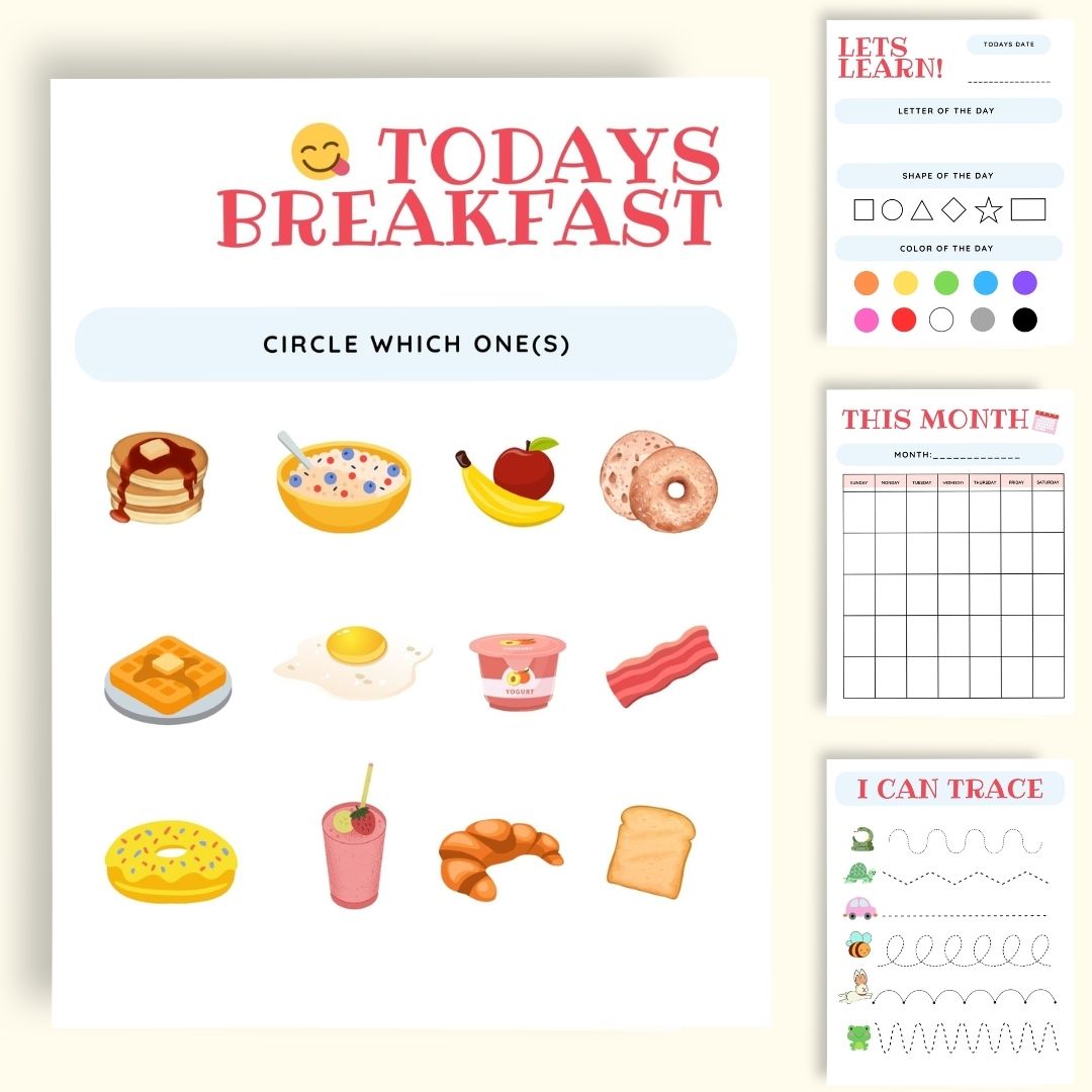 Introducing our comprehensive Homeschool Bundle, featuring the Preschool Morning Menu Printable, a cornerstone of Morning Time in any Homeschool Preschool. This workbook bundle comes complete with Morning Menu Pages, Preschool Worksheets, a Morning Calendar, and even a Name Tracing feature.