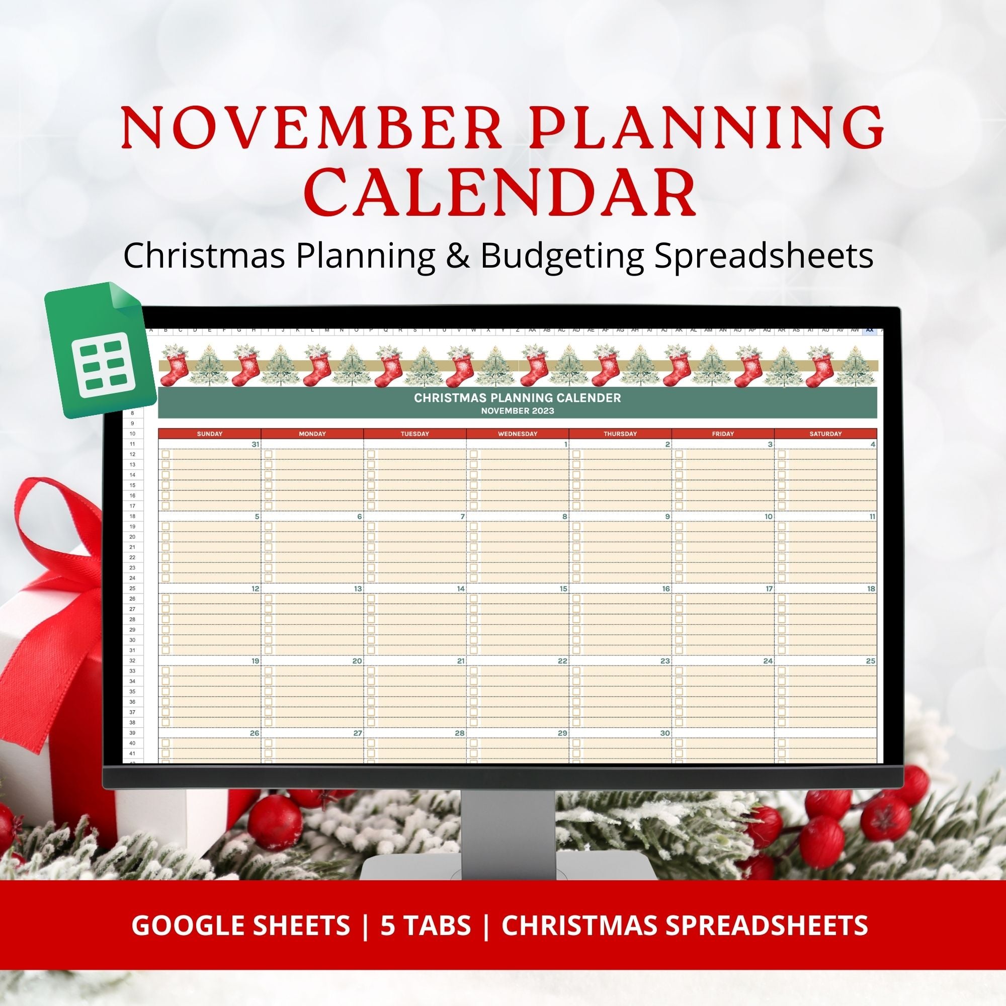 Christmas Budget Planner &amp; Gift Tracking Spreadsheet