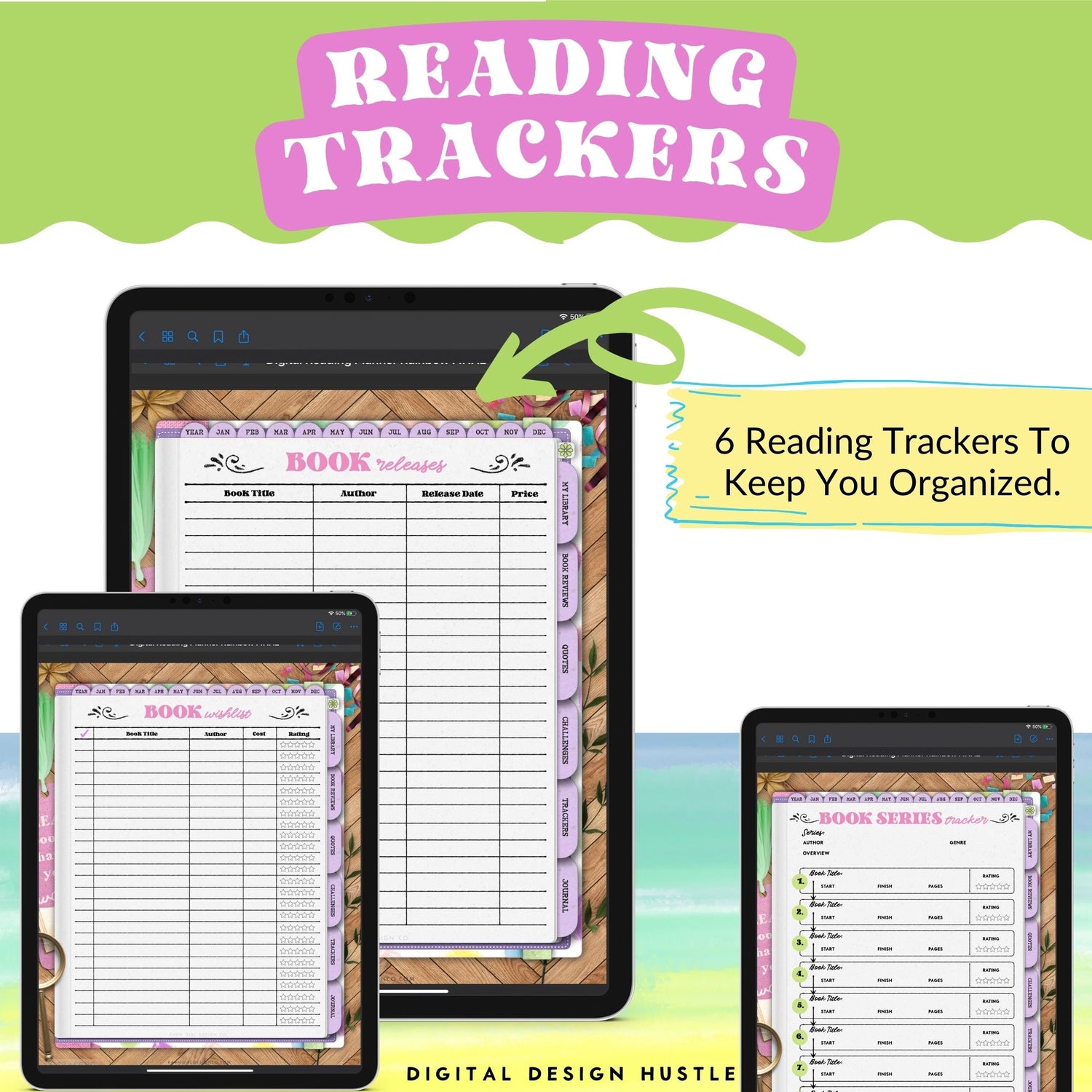 This rainbow digital reading planner is a fun way to track reading progress, take notes in the digital notebook and write thoughts in the digital journal. This planner includes a monthly and daily planner and reading logs, book trackers, and more. Keep track of all your reading lists, activities, goals too.