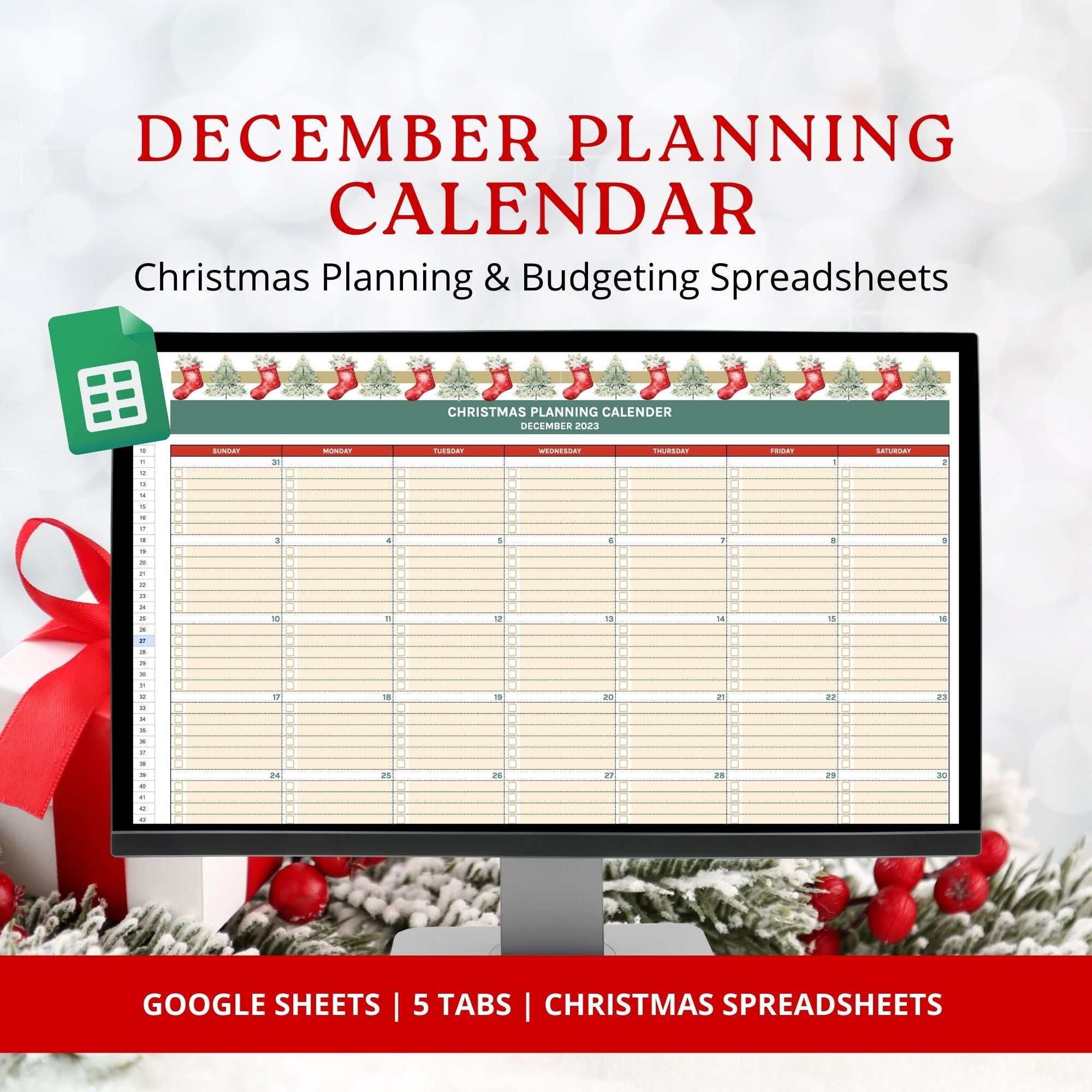 Christmas Budget Planner &amp; Gift Tracking Spreadsheet