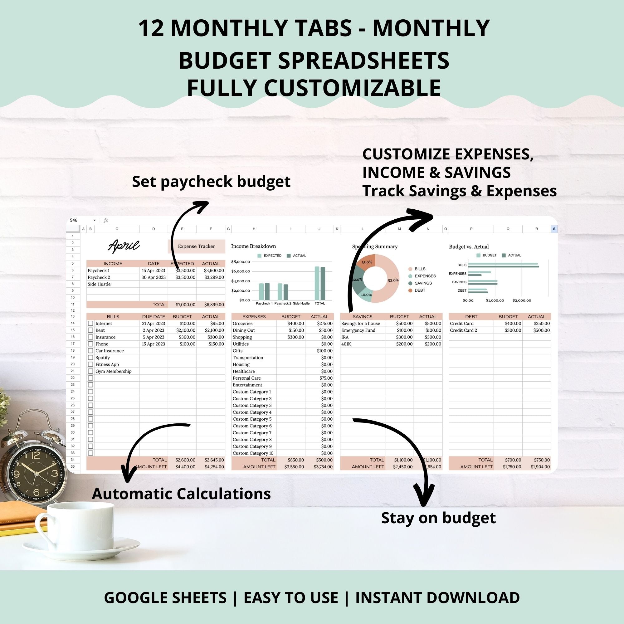 Annual Budget Planner Spreadsheet for Google Sheets