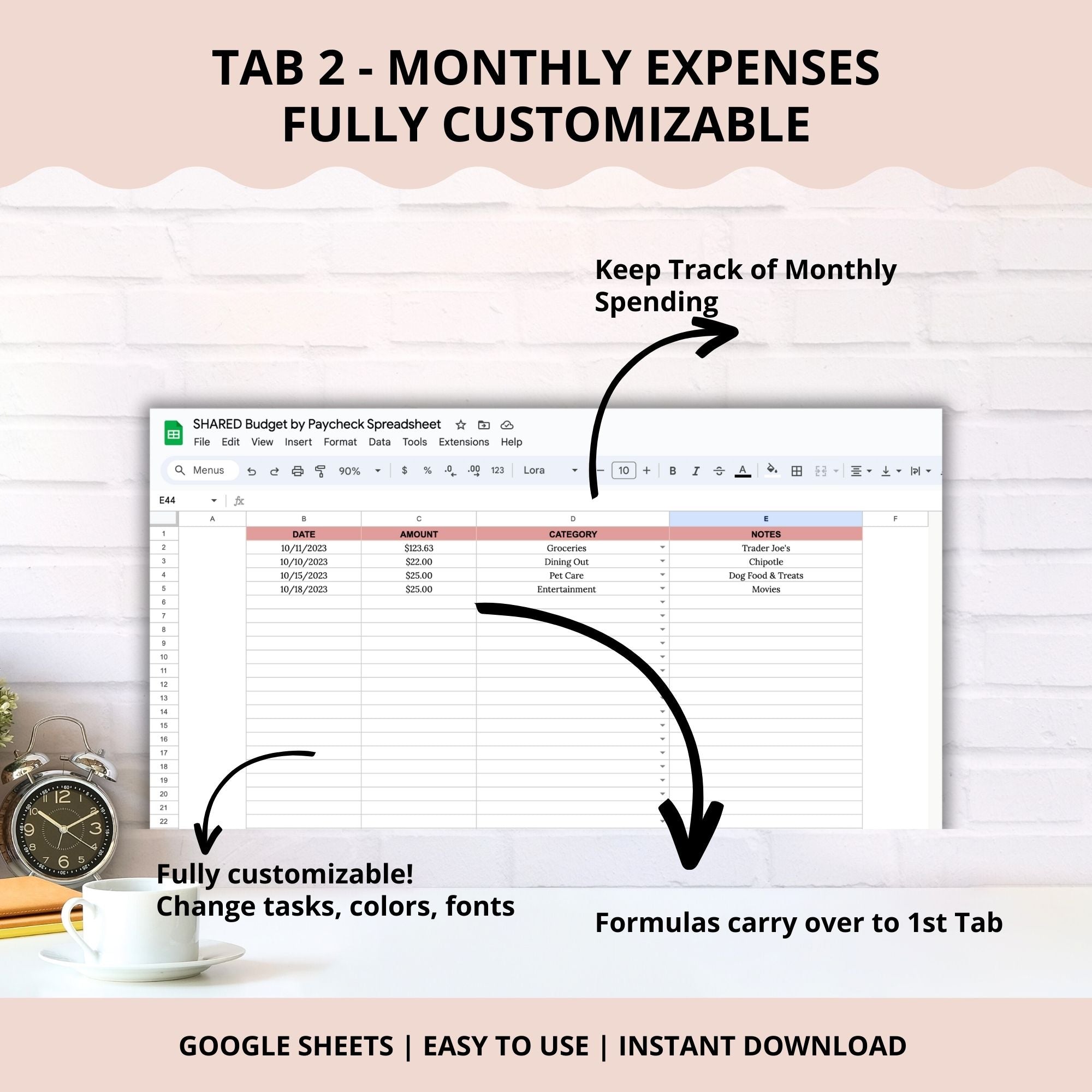 Welcome to our Budget By Paycheck Google Sheets Planner, a powerful tool designed to help you take control of your finances effortlessly. This 2-tab spreadsheet includes a comprehensive Paycheck Budget and an intuitive Expense Tracker, providing you with a holistic approach to managing your finances.