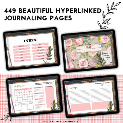 Take care of your mind, body and health with this floral-themed 365-day digital gratitude journal. Use this beautifully designed planner to record and take note of your mental health. This self care planner has 449 hyperlinked pages for monthly and daily journaling. Track your gratitude for each week of the year.