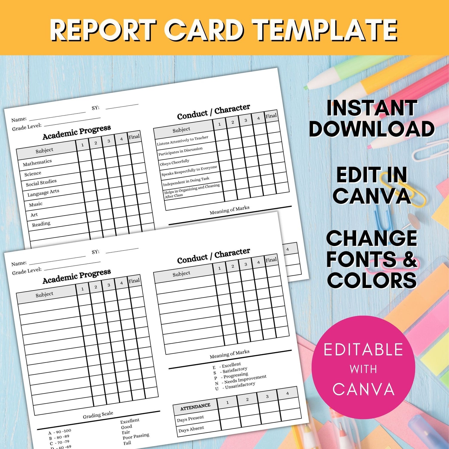 Editable Homeschool Report Card