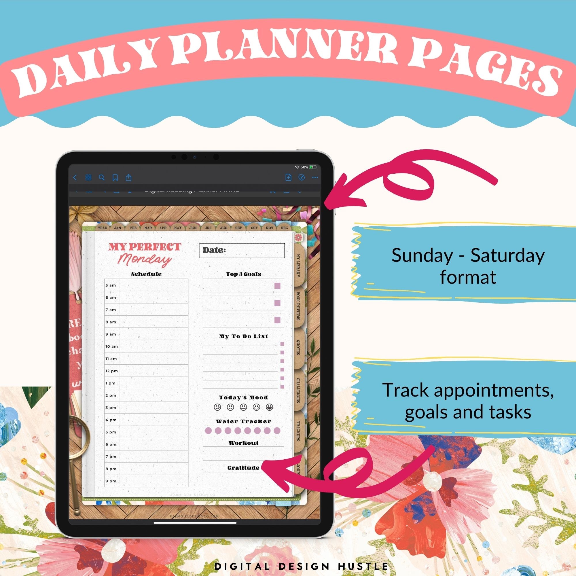 This bright and cheery floral-themed digital reading planner is a fun way to track reading progress, take notes in the digital notebook, and write ideas and thoughts in the digital journal. This 680-page reading planner includes 19 different hyperlinked sections including reading logs, book trackers, and more. 