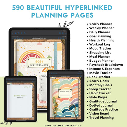 Embrace the future with our meticulously crafted 2024 Digital Planner, designed exclusively for GoodNotes. This comprehensive 589-page colorful rainbow planner is your indispensable companion for the year ahead, featuring a thoughtfully structured 365-day planner complete with yearly, weekly, and daily planning pages.