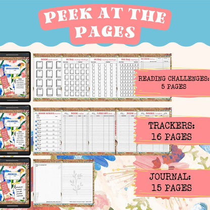 This bright and cheery floral-themed digital reading planner is a fun way to track reading progress, take notes in the digital notebook, and write ideas and thoughts in the digital journal. This 680-page reading planner includes 19 different hyperlinked sections including reading logs, book trackers, and more. 