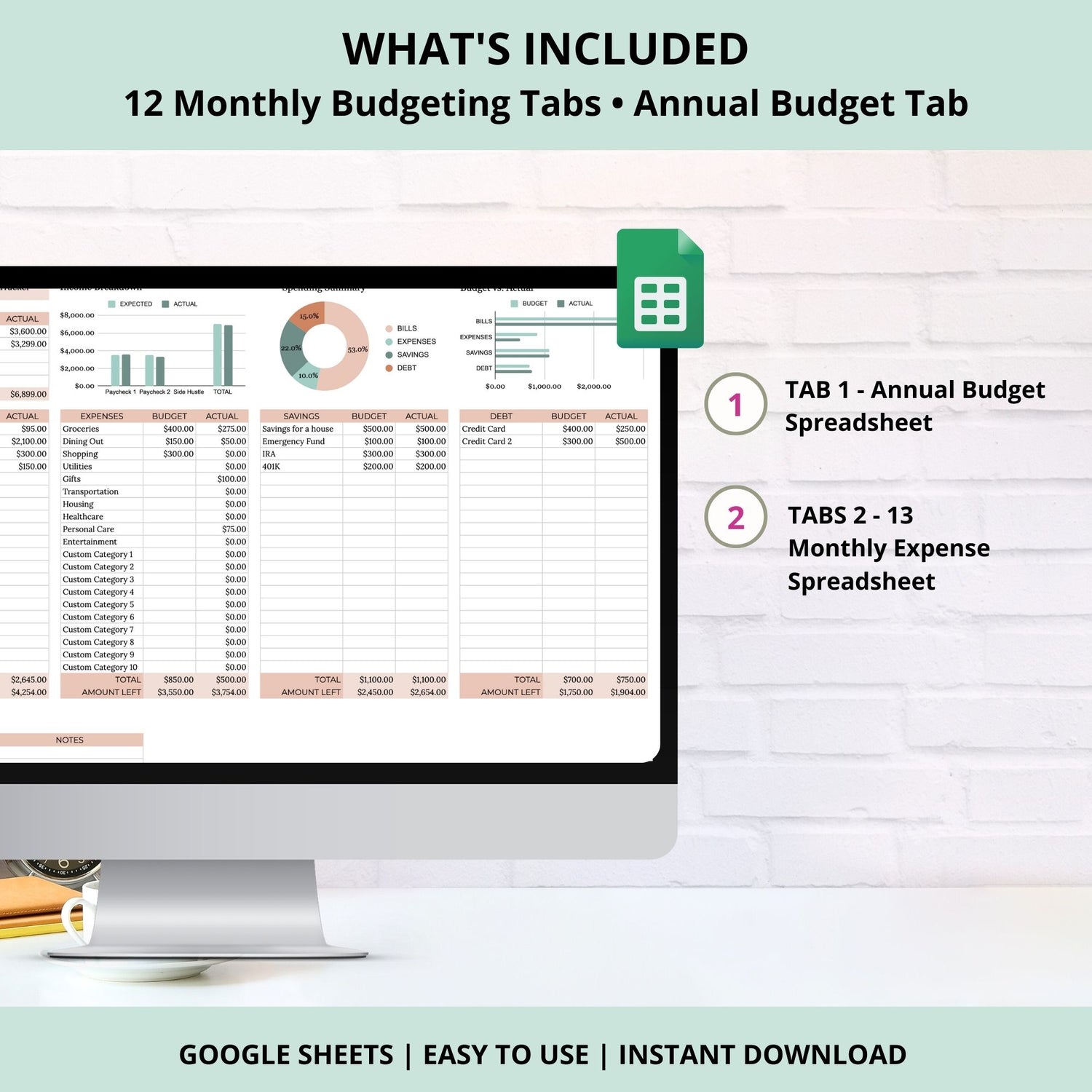 Achieve financial success with our meticulously designed Annual Budget Spreadsheet Template for Google Sheets. This comprehensive budgeting tool empowers you to take control of your finances, month by month, with ease and precision. 