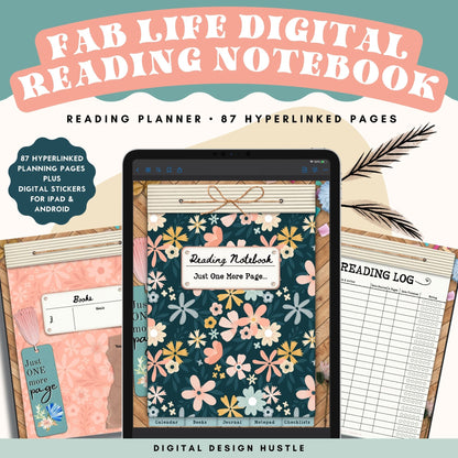 This dark floral-themed digital reading notebook is a fun way to track reading progress, take notes, and write ideas and thoughts in the digital journal. This digital reading planner 5 different hyperlinked sections: Reading Planner, Journal, Calendar, Notes, and Checklists. 