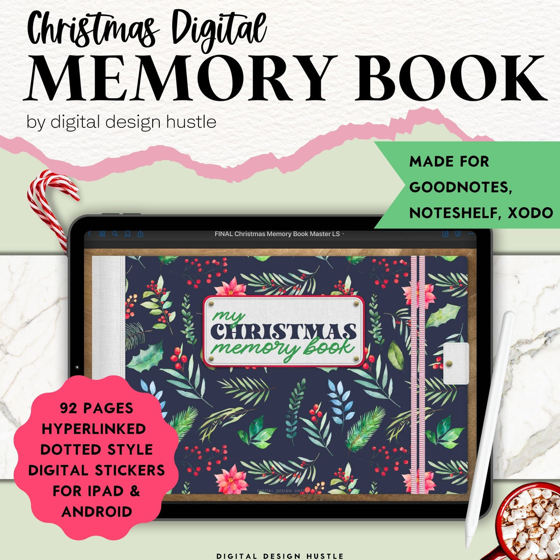 Record special family memories in the Christmas Digital Memory Book With Digital Stickers. Capture all your special holiday memories with family and friends in the 92-page digital journal. This is the perfect scrapbook to document family holidays.