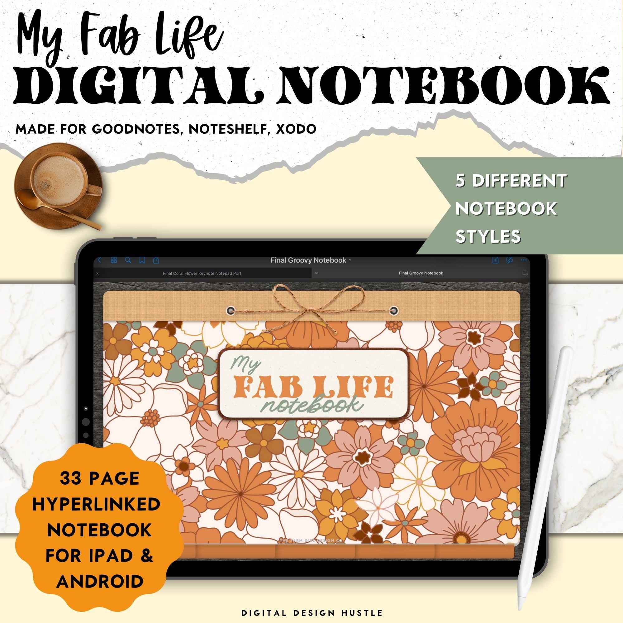Groovy Retro Digital Notebook – Farm Girl Designs