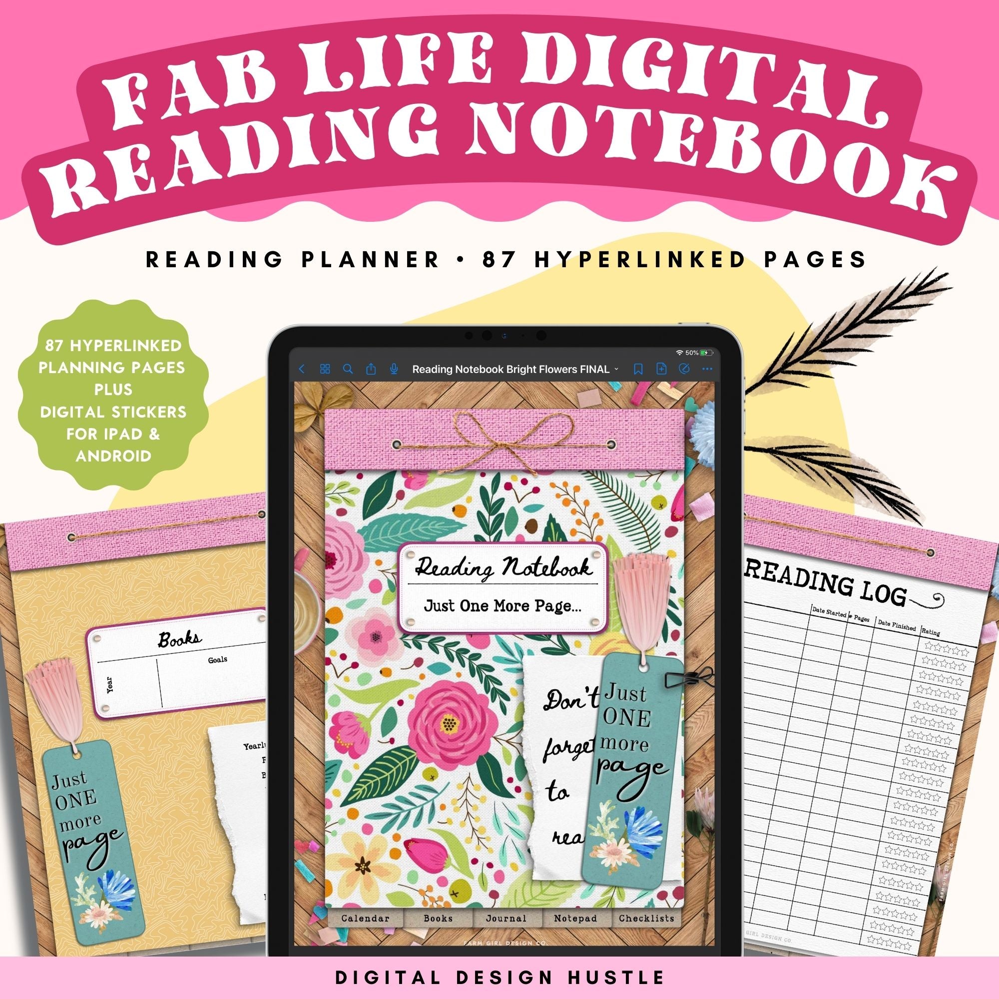 This bright floral-themed digital reading notebook is a fun way to track reading progress, take notes in the digital notebook and write ideas and thoughts in the digital journal.  This reading planner 5 different hyperlinked sections: Reading Planner, Journal, Calendar, Notes, and checklists.