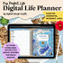 Plan your perfect day with this Blue Floral Collage Digital Landscape Planner With Digital Stickers. This undated digital planner has all the tools you need to get organized in your life. This All In One Digital Planner will help you focus on your yearly, monthly, weekly & daily plans as well as goals, finances, lifestyle, wellness, business, mindset and more. This makes a great parent planner for busy moms who want to stay organized.