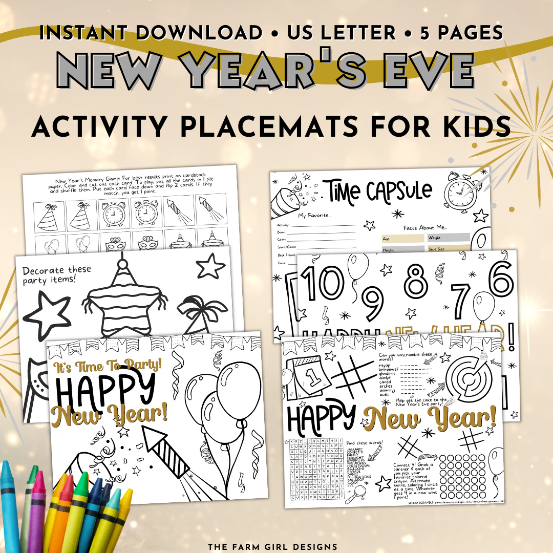 New Years Eve Placemats Activity Pack