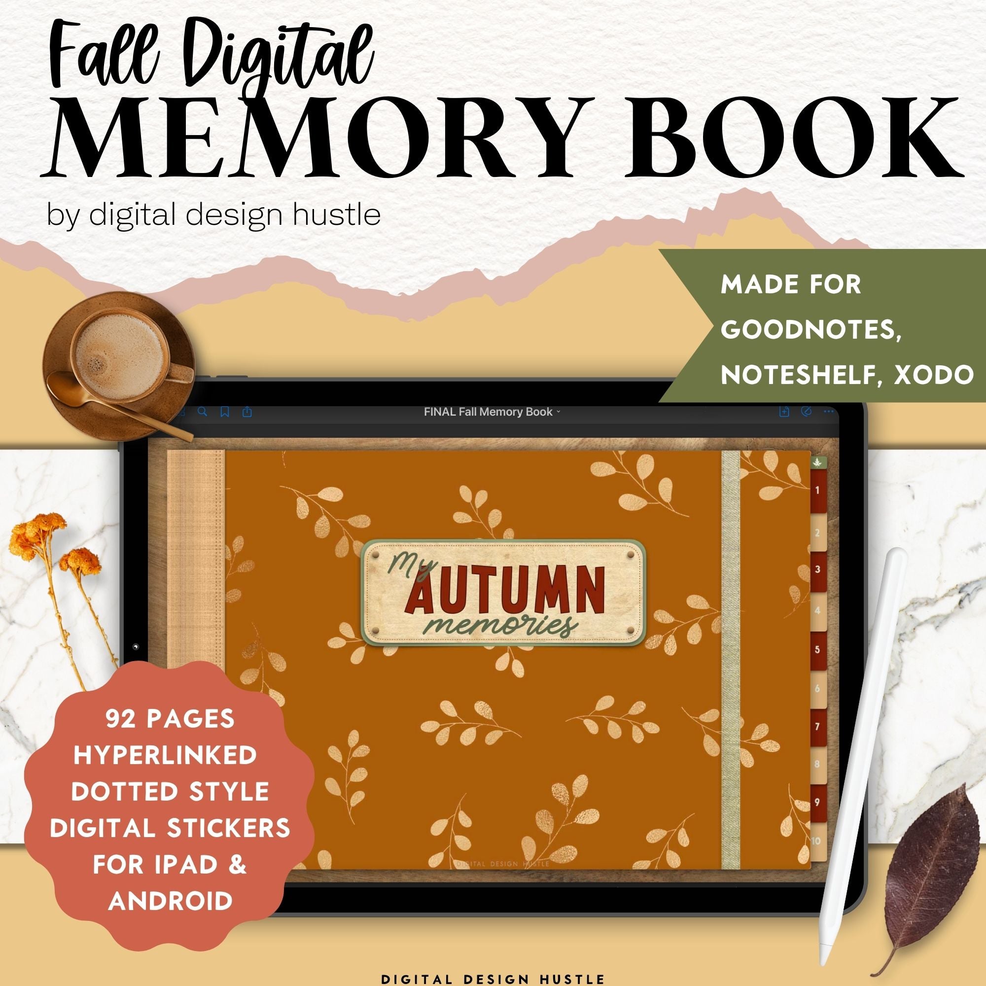 Record special family memories in this Digital Fall Memory Book. Capture all your special memories with family and friends in the 92-page digital journal. This is the perfect scrapbook to document Halloween, Thanksgiving, Pumpkin Picking and family holidays.