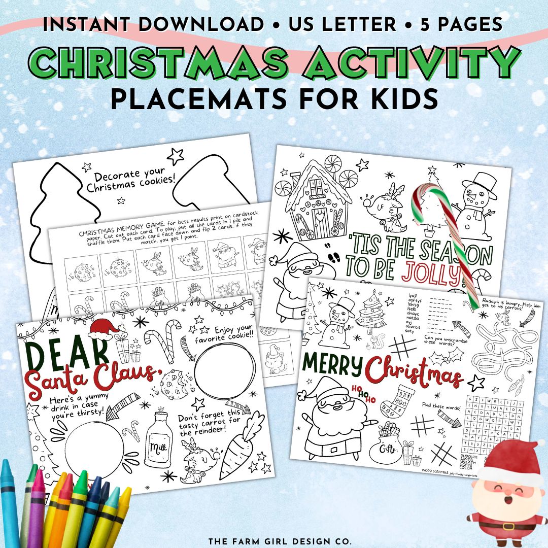Grab this printable Christmas placemat activity pack fun this holiday season! Keep the kids busy this Christmas with this super fun and festive Christmas Activity Placemat Printable Pack.
