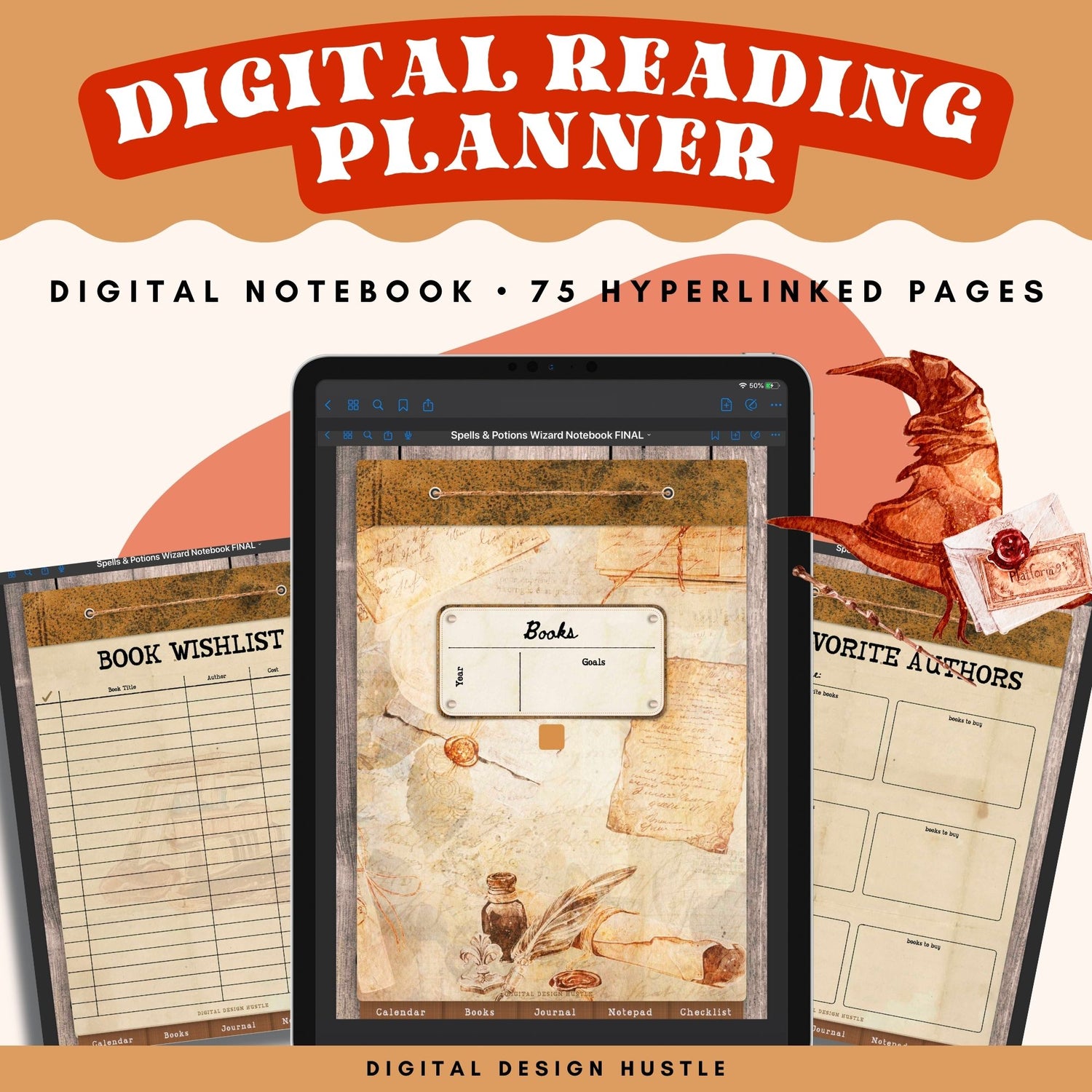 Welcome to the Sorcerers School of Wizardry! This Wizard School digital reading journal for wizards and sorcerers is a fun way to track reading progress, take notes in the digital notebook and write mythical spells and charms in the digital journal.