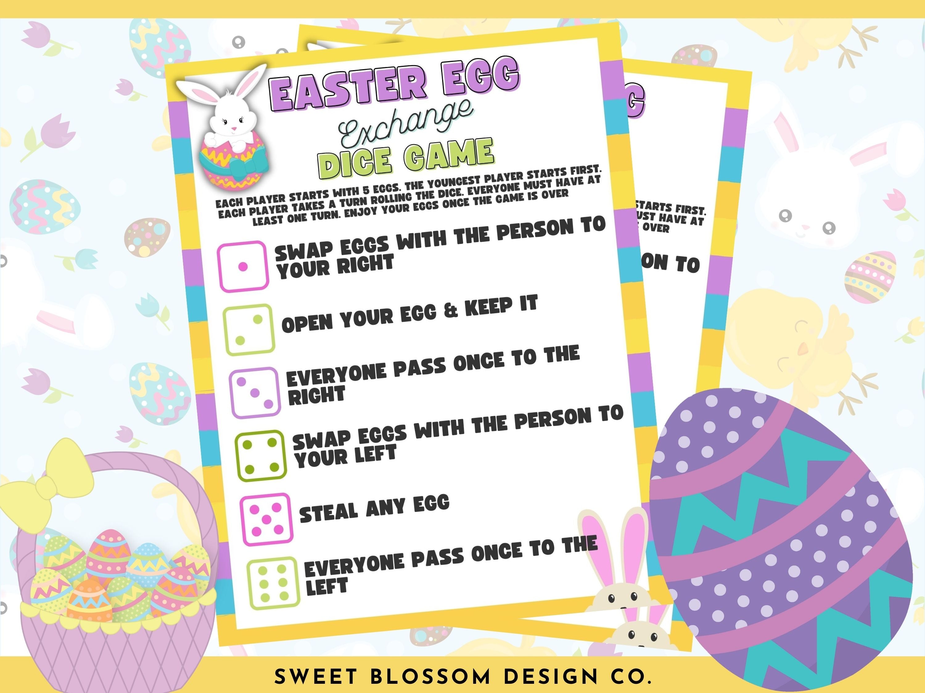 This Easter Egg Exchange Dice is such a fun printable Easter and Spring game to play with friends and loved ones! This printable Easter game for kids will bring hours of fun and entertainment. This is a fun Easter Activity for Adults too! 