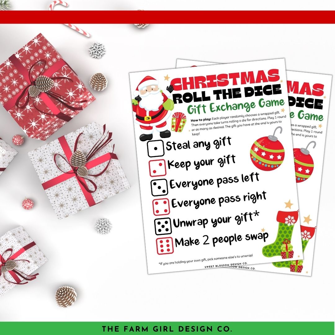 Christmas Gift Exchange Dice Game, Printable Group Christmas Game