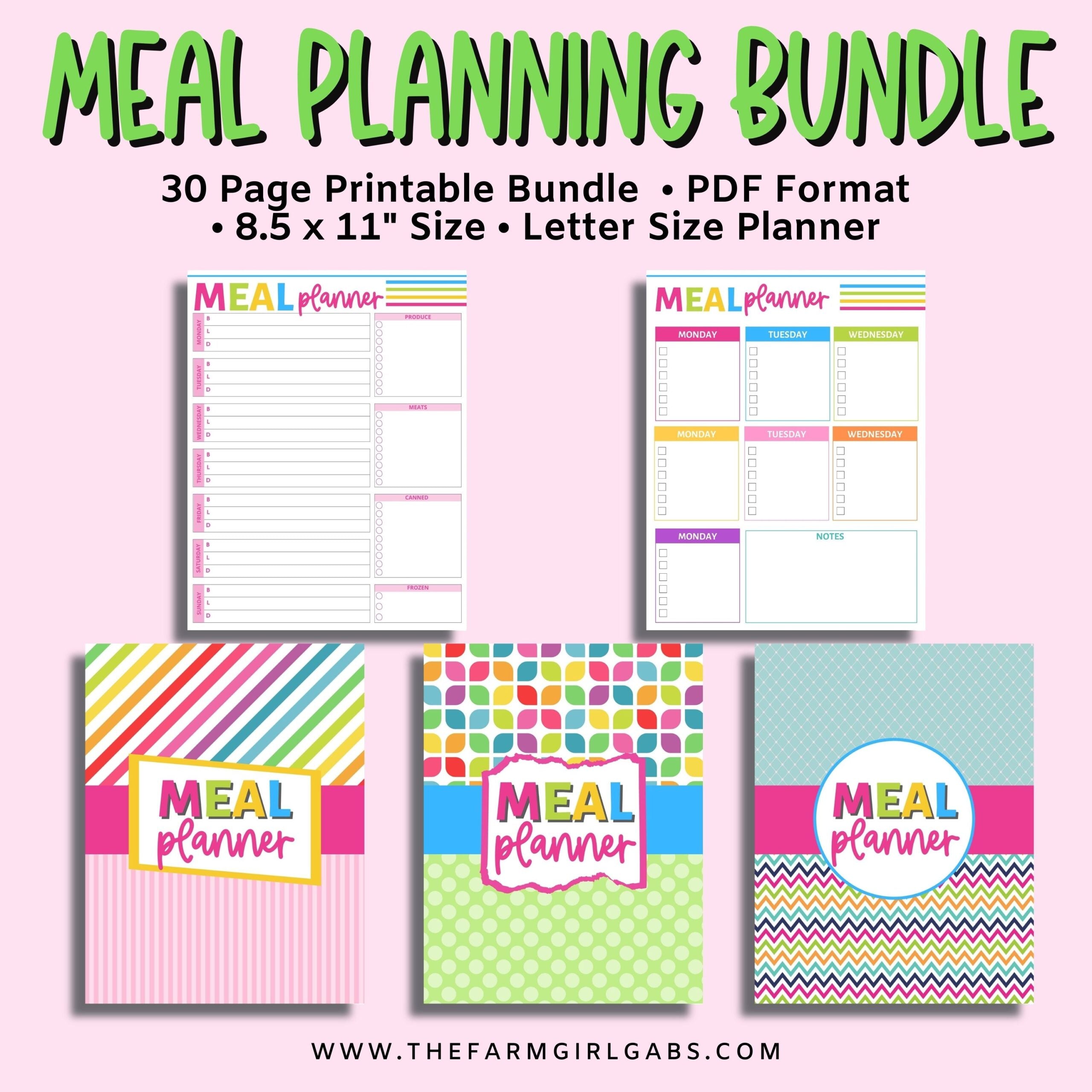 This Printable Meal Planner Bundle will help organize your meals, grocery shopping and cooking needs. This 30-page meal planner will save you time in the kitchen too.