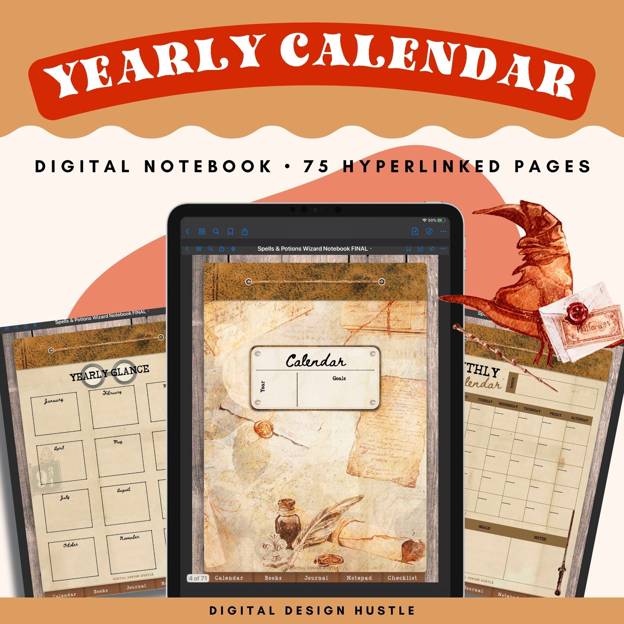 Welcome to the Sorcerers School of Wizardry! This Wizard School digital reading journal for wizards and sorcerers is a fun way to track reading progress, take notes in the digital notebook and write mythical spells and charms in the digital journal.