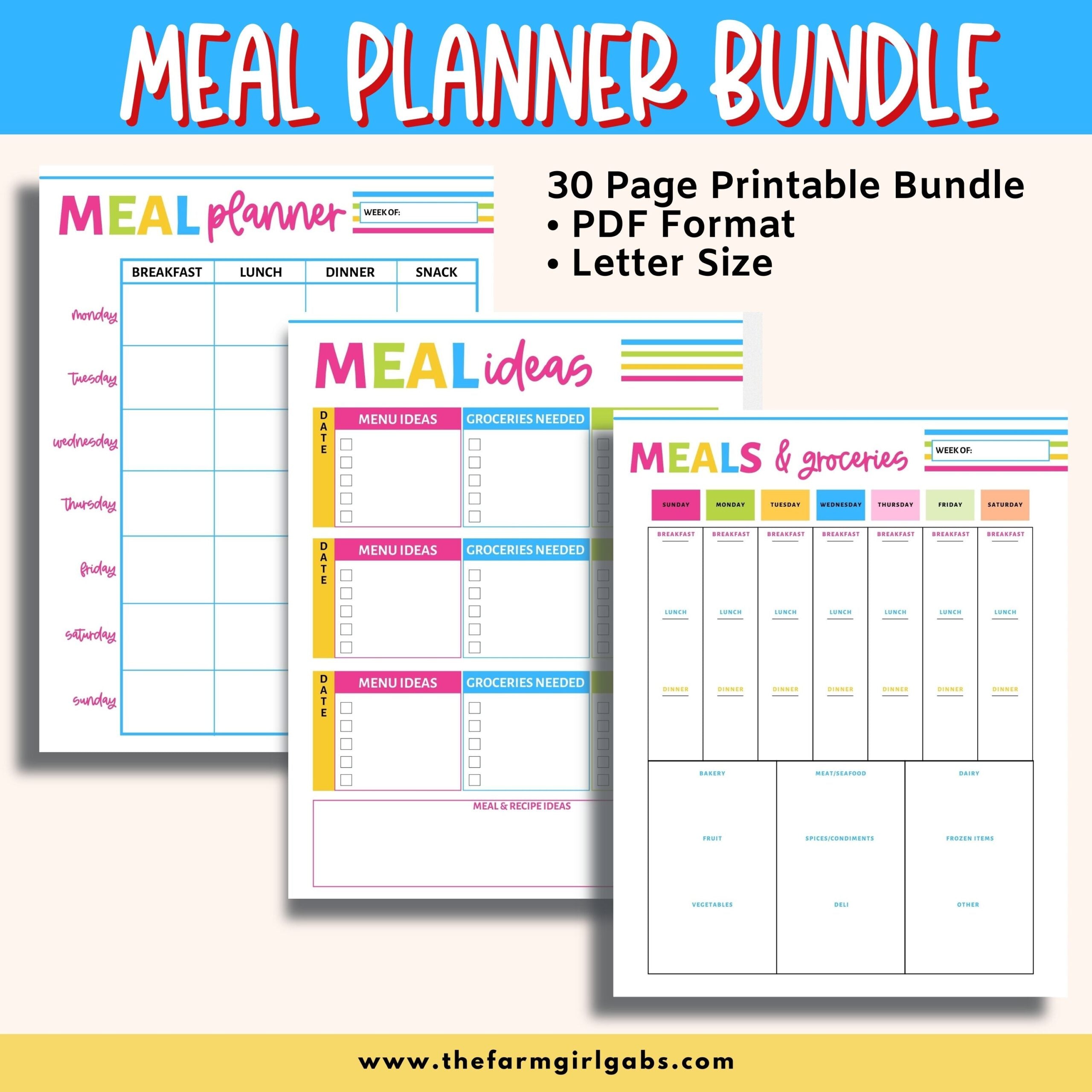 This Printable Meal Planner Bundle will help organize your meals, grocery shopping and cooking needs. This 30-page meal planner will save you time in the kitchen too.