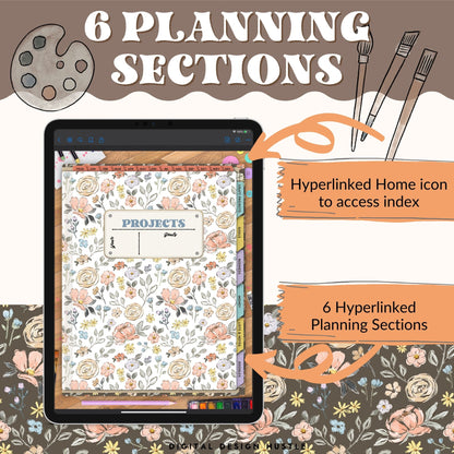 Plan out all of your craft projects quickly and efficiently with this 615-page Digital Craft Planner. 19 Sections to manage all of your craft projects, sewing projects, knitting projects, scrapbooking and more including Schedule, Projects, Money, Business, Lists, and Doodles plus 625 matching digital stickers.