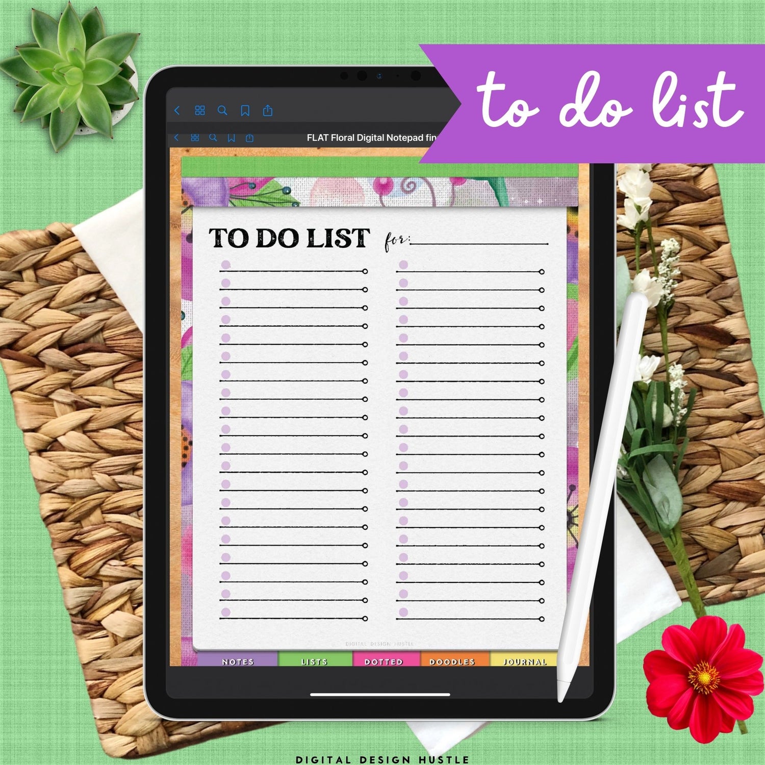 Floral Digital Notepad With Digital Stickers
