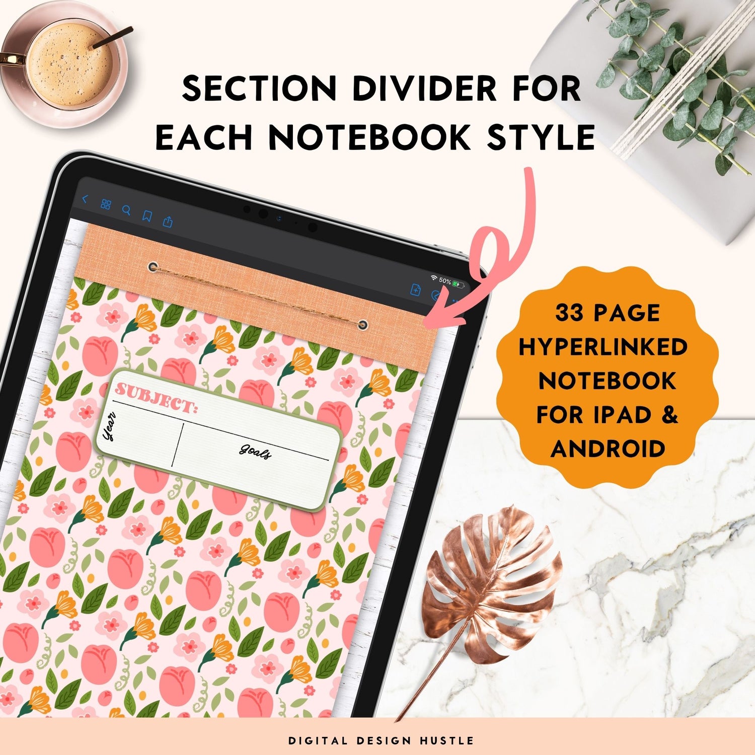 Digital Notebook With 5 Hyperlinked Sections