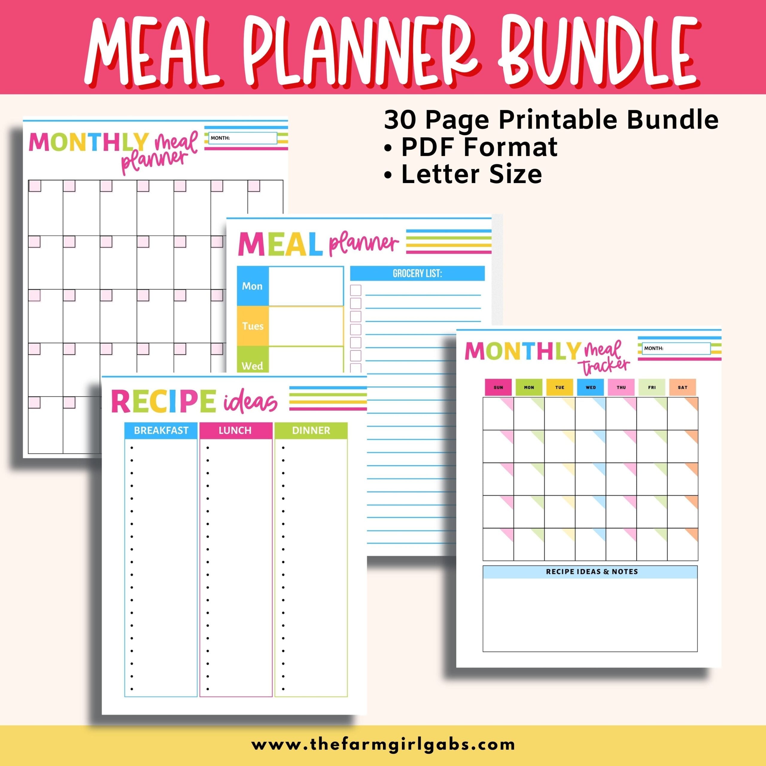 This Printable Meal Planner Bundle will help organize your meals, grocery shopping and cooking needs. This 30-page meal planner will save you time in the kitchen too.