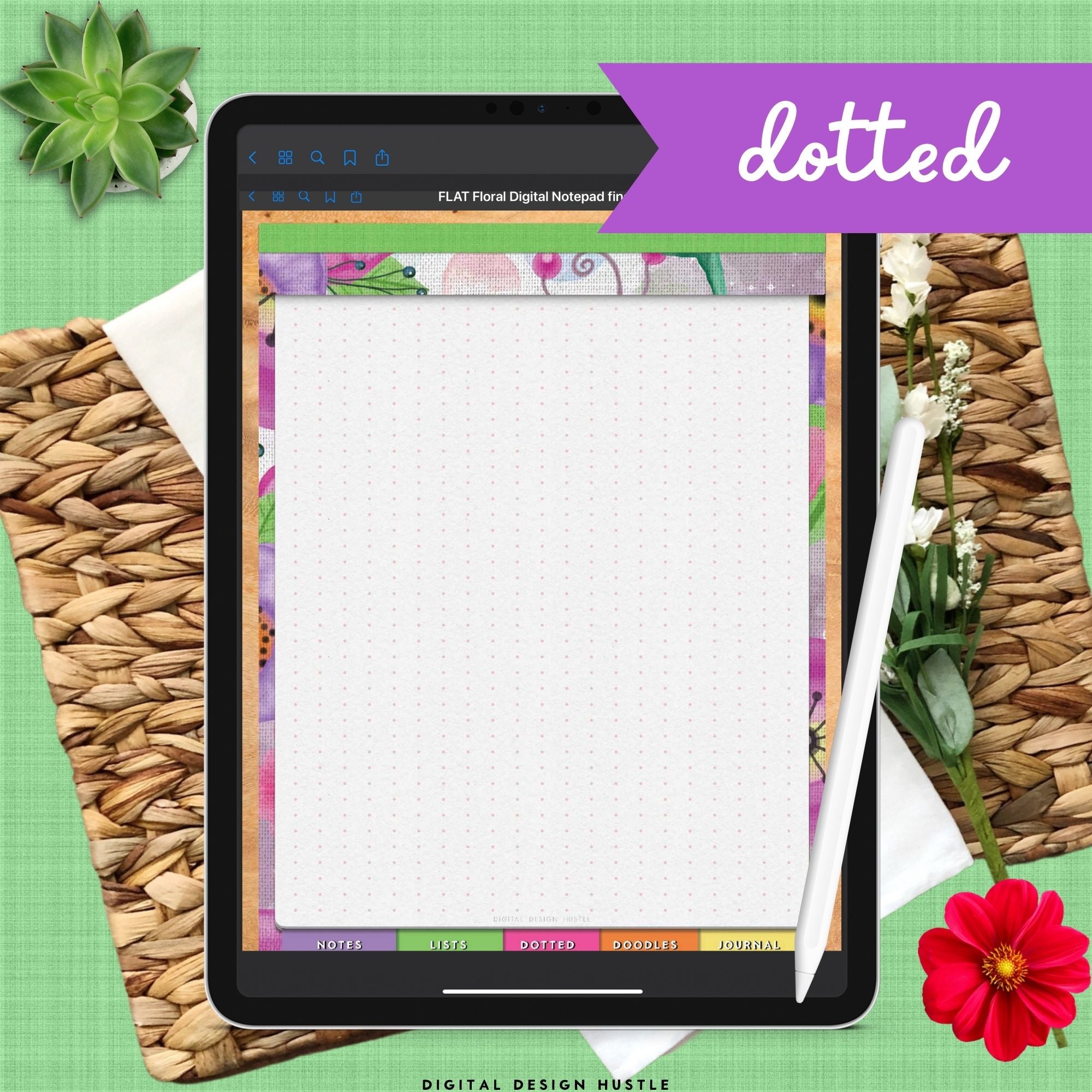 Floral Digital Notepad With Digital Stickers