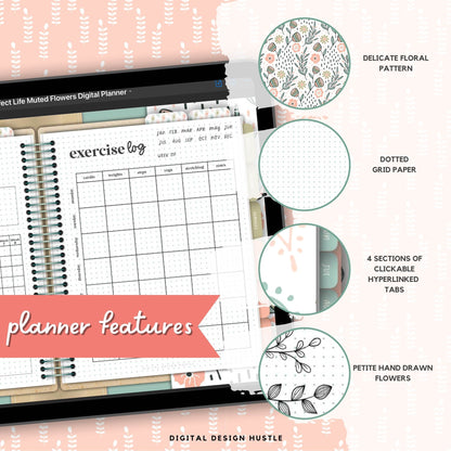 Muted Flowers Digital Landscape Planner With Digital Stickers