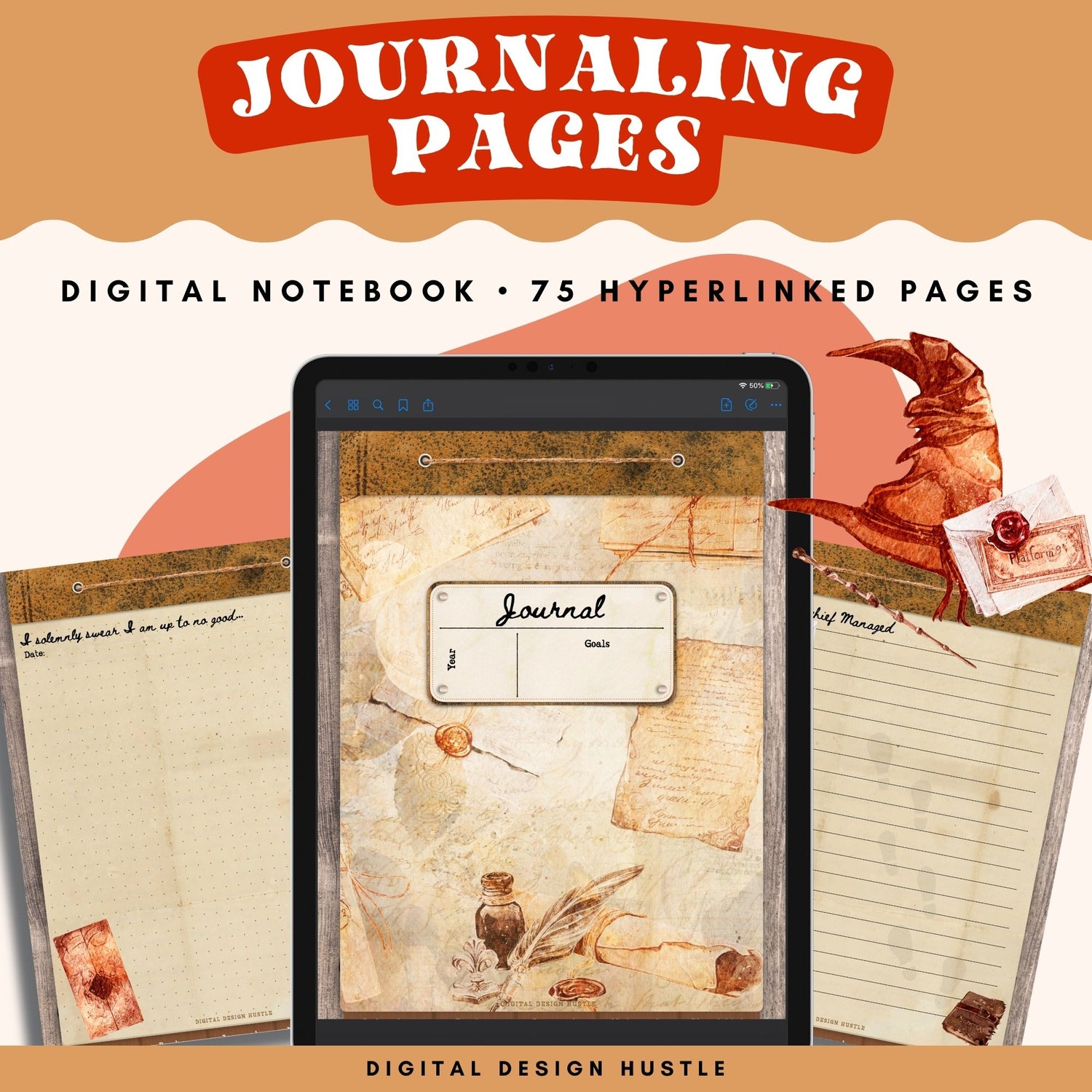 Welcome to the Sorcerers School of Wizardry! This Wizard School digital reading journal for wizards and sorcerers is a fun way to track reading progress, take notes in the digital notebook and write mythical spells and charms in the digital journal.