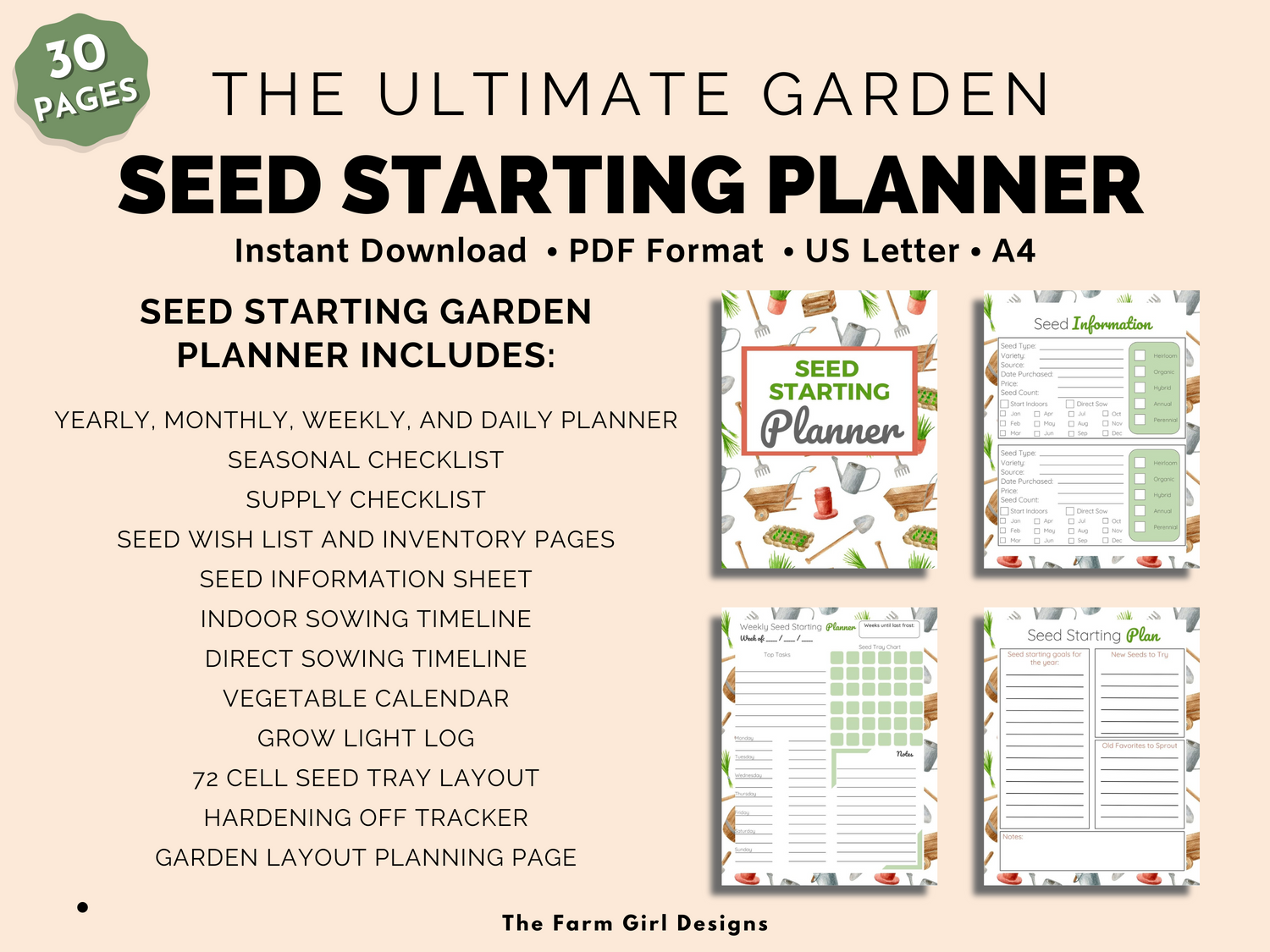 flower seed starting calendar Seed Starting Garden Planner – Farm Girl Designs