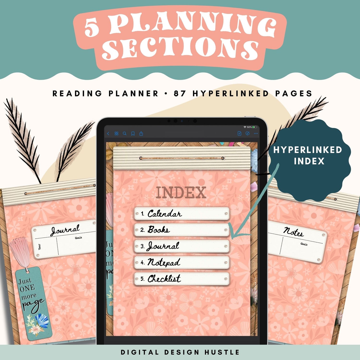 This dark floral-themed digital reading notebook is a fun way to track reading progress, take notes, and write ideas and thoughts in the digital journal. This digital reading planner 5 different hyperlinked sections: Reading Planner, Journal, Calendar, Notes, and Checklists. 