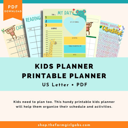 Kids need to plan too. This handy printable kids planner will help them organize their schedule and activities. Great way to keep kids on task, Perfect planner for elementary school kids and homeschoolers too.