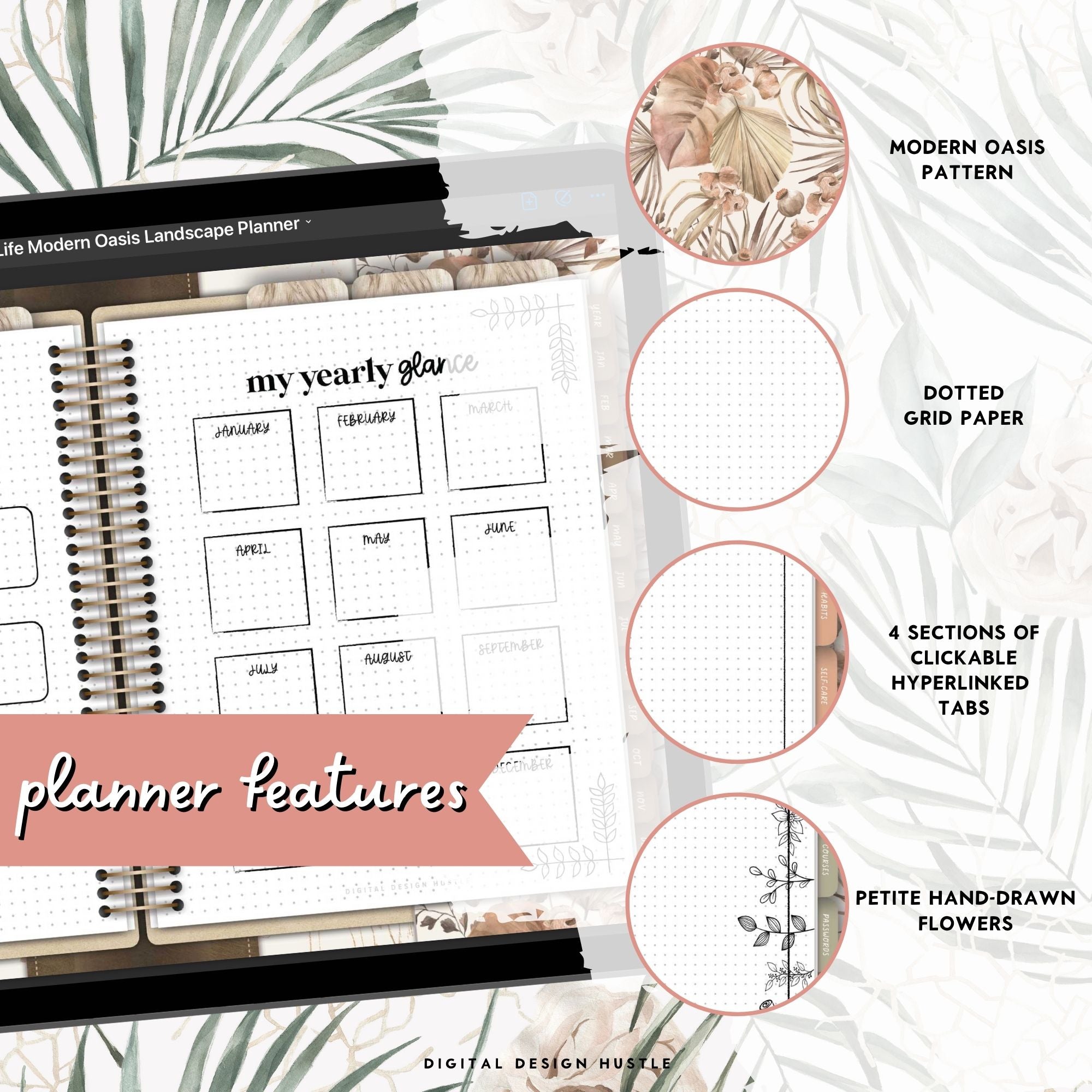 Modern Oasis Digital Life Planner With Digital Stickers