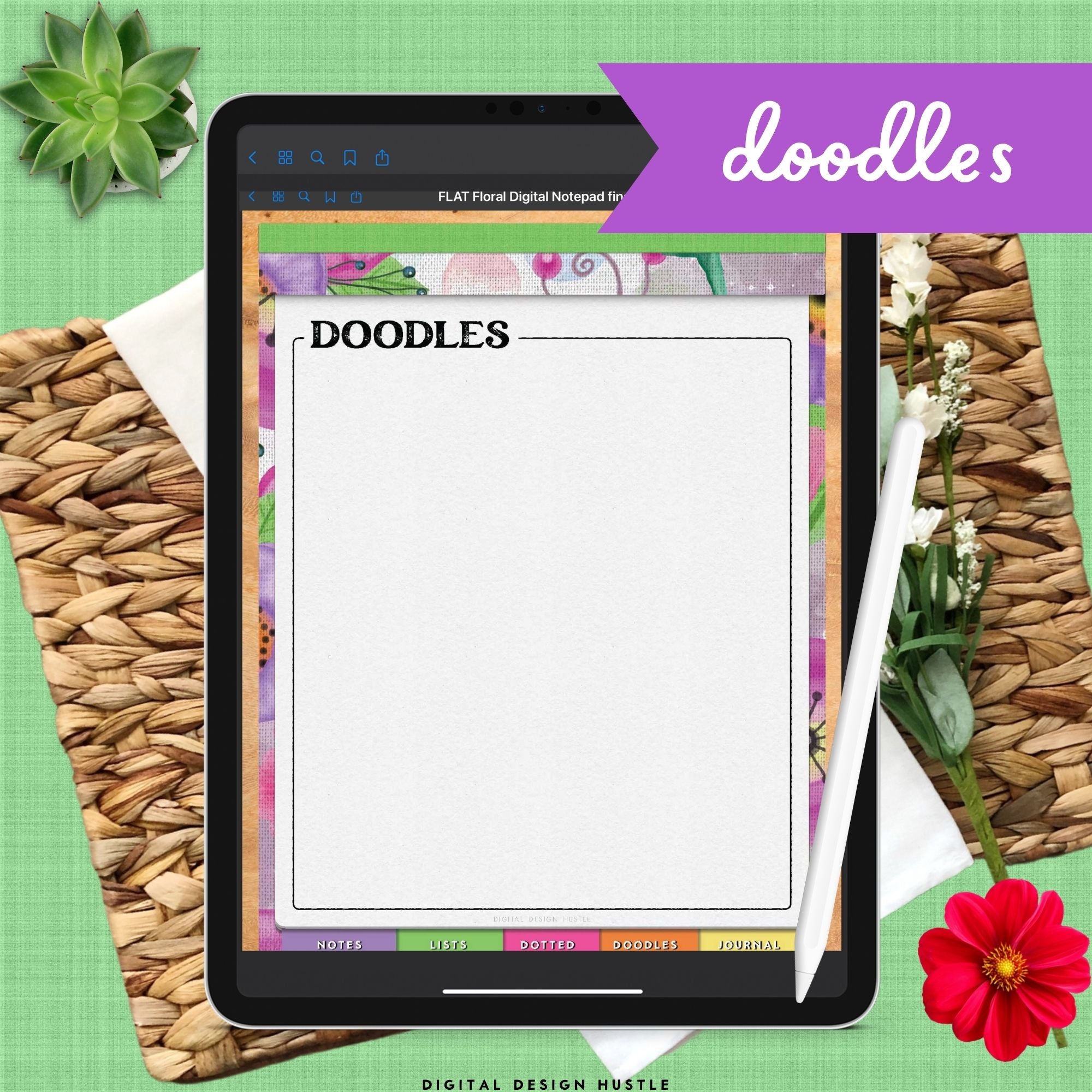 Floral Digital Notepad With Digital Stickers