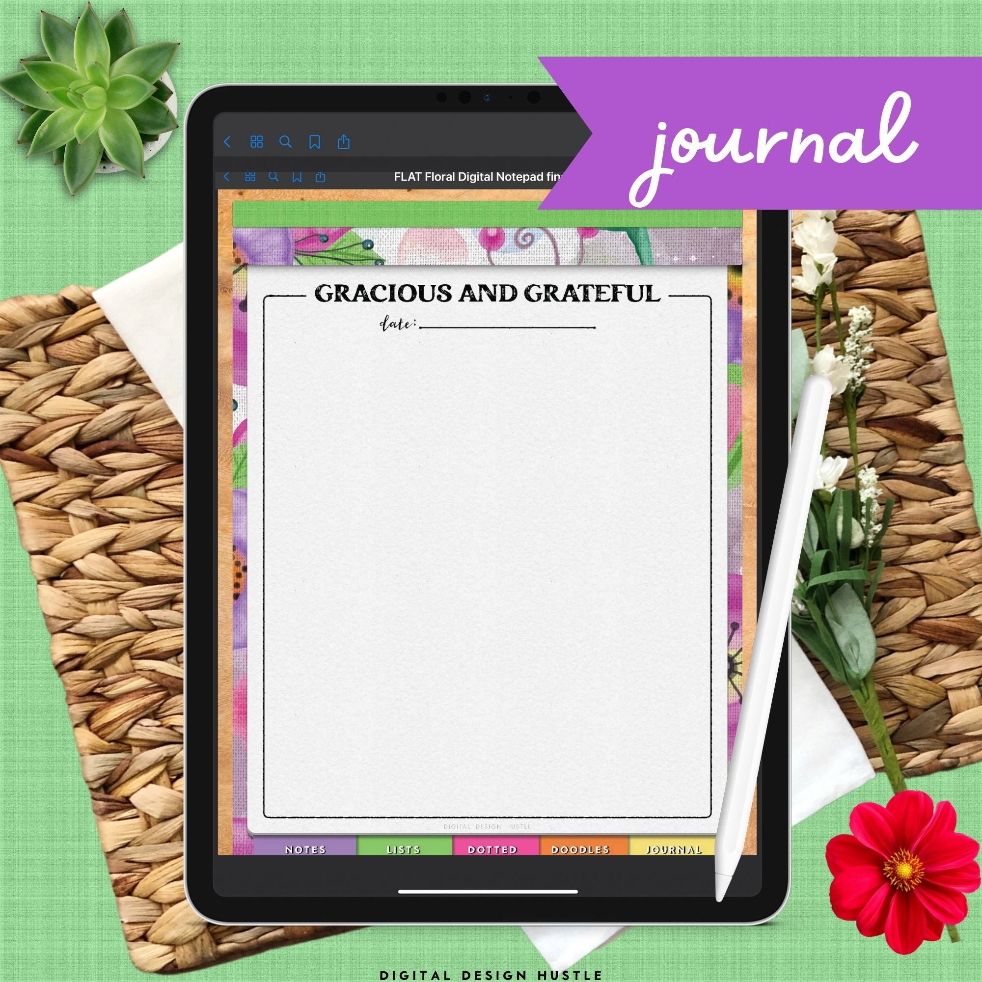 Floral Digital Notepad With Digital Stickers