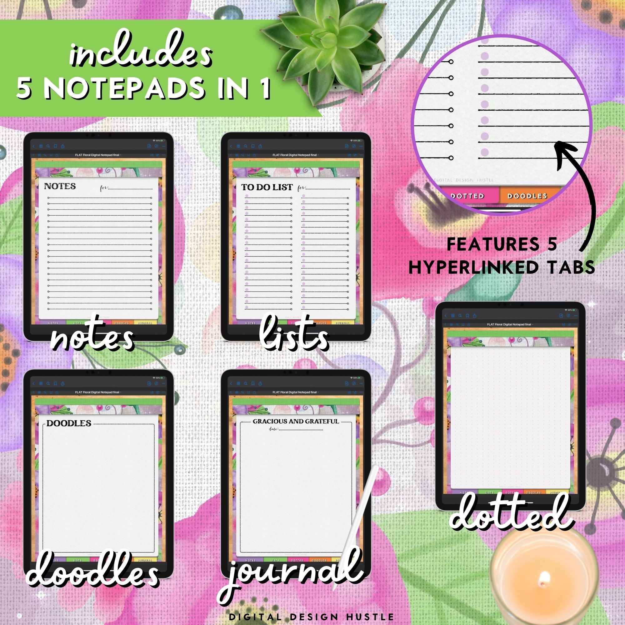 Floral Digital Notepad With Digital Stickers