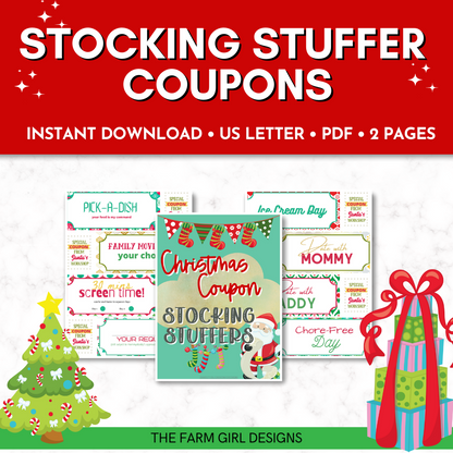 These cute Christmas printable coupons make great stocking stuffers for kids. Use these printable stocking stuffers as rewards to give to your family. Download, print and share this fun Christmas gift idea with your kids. This is a letter size PDF document.