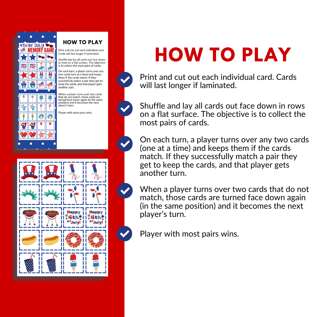 4th of July Memory Game for Kids