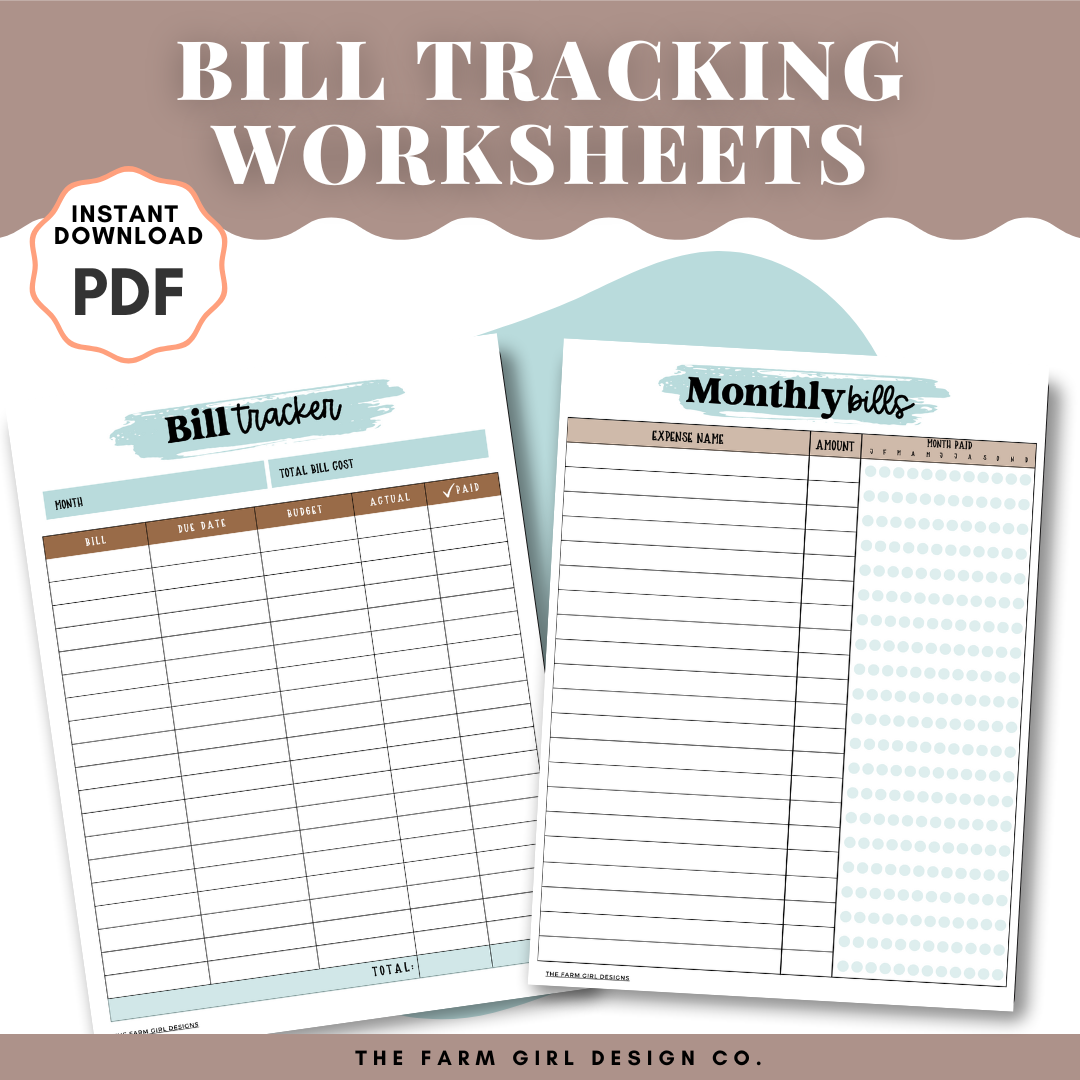 Keep track of your monthly bills with these printable bill tracking worksheets. There are two (2) bill trackers included with this budgeting planning bundle. Take control of your finances with these Printable Bill Paying Worksheets. Take control of your finances and set out for financial freedom.