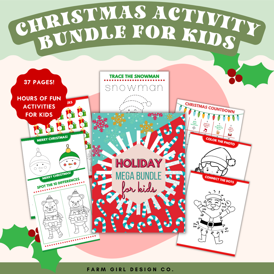 37-page printable Printable Christmas Activity Bundle for Kids. This fun Christmas activity printable is filled with coloring pages, games, tracing activities, connect the dots, and activities for kids. Keep the kids entertained during the holiday season with these fun Christmas printables. These games for kids will definitely keep them busy for hours.