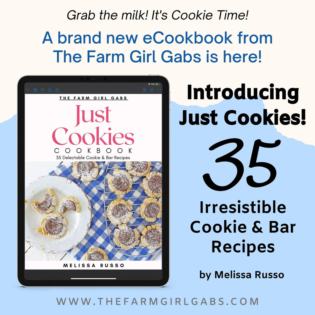 Just cookies is a collection of 35 delicious cookies and bar recipes by Melissa Russo. These cherished recipes have been passed down over the years. In this eBook, you will find the classics like Chocolate Chip and some newer cookie and bar recipes as well. So grab a glass of milk and start baking.