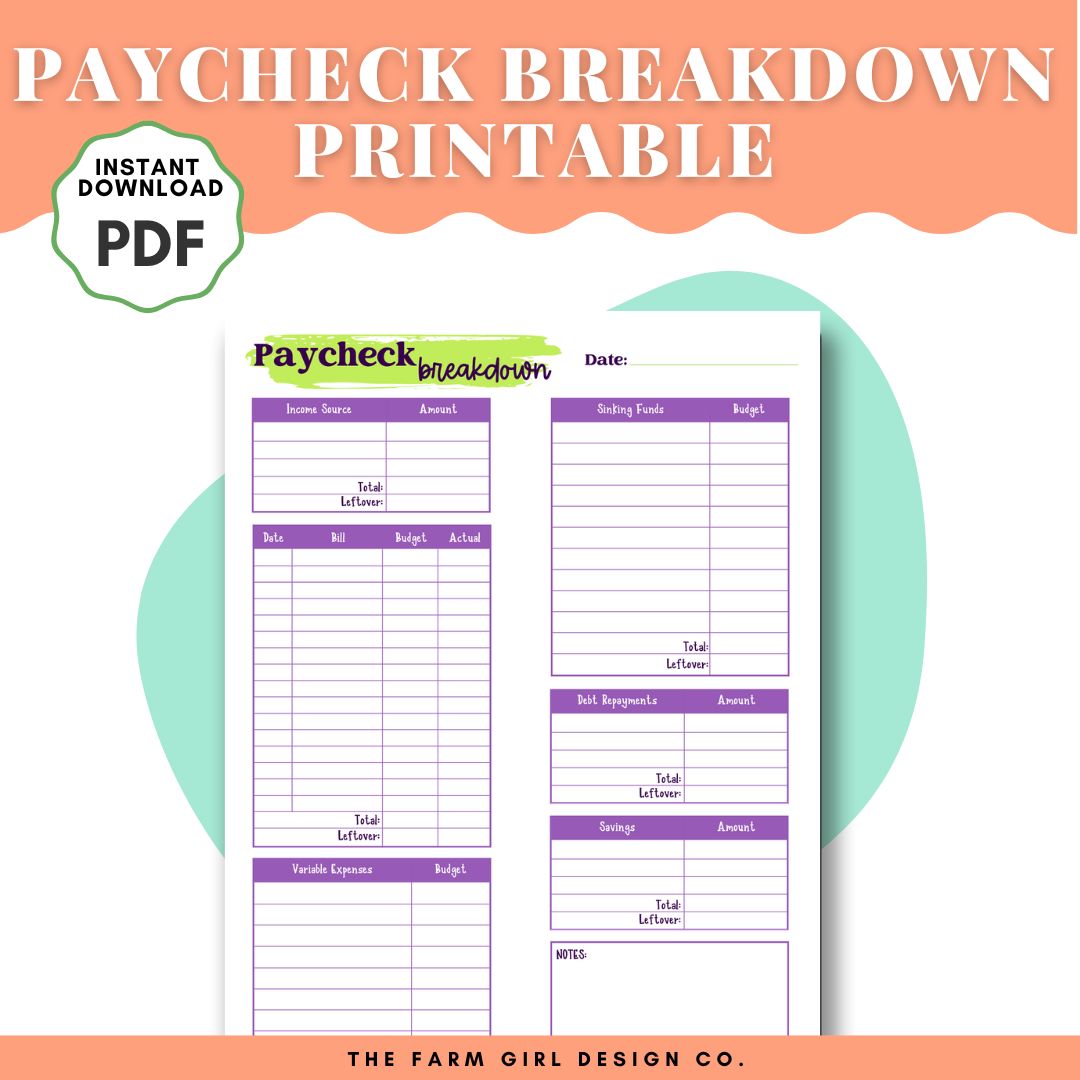 Paycheck Breakdown Worksheet Farm Girl Designs Paycheck Breakdown Worksheet Farm Girl Designs
