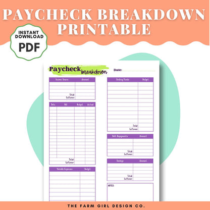 Paycheck Breakdown Worksheet